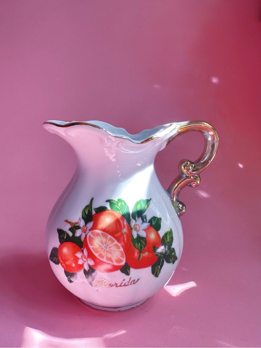 Vintage Florida Orange Porcelain Pitcher